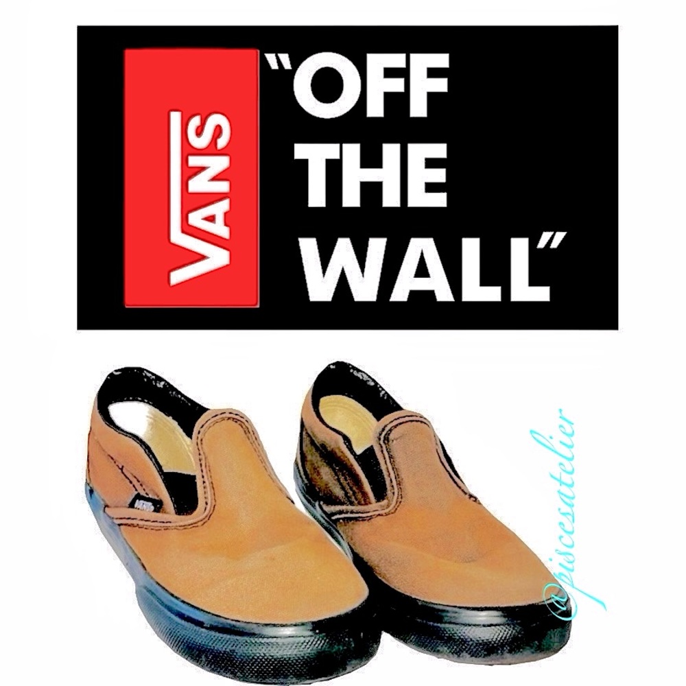 Vans Brown on Black Canvas Slip On V Shoes, Toddler Size 10